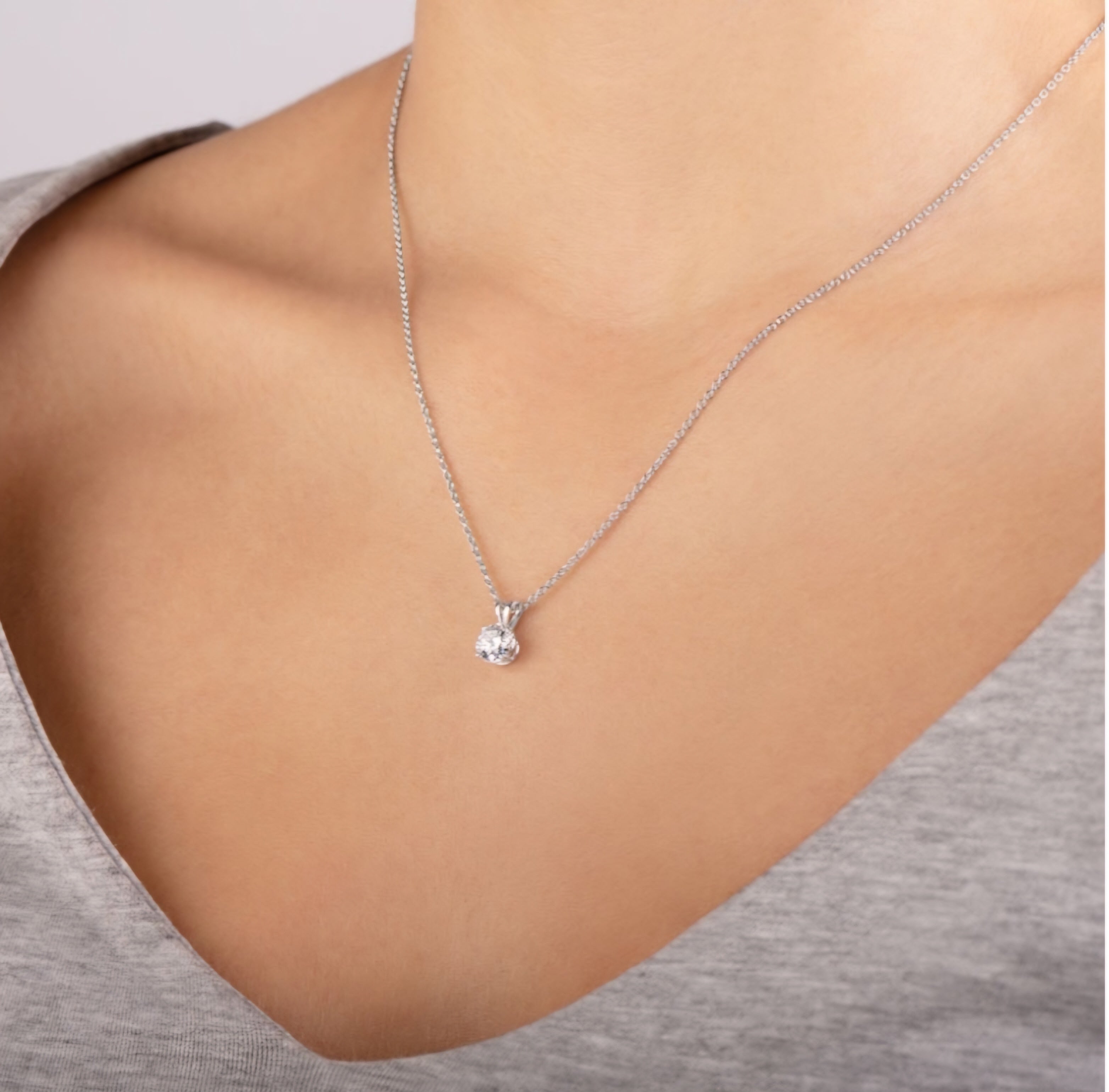 Moissanite Solitaire Pendant 1 Ct - D Colour - VVS1 - 925 Silver w/ 18k White Gold Plating