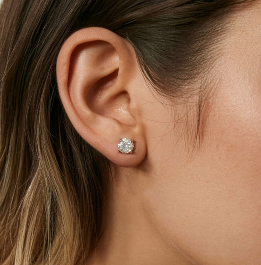 6mm Moissanite Stud Push Earrings - VVS1 - 925 Silver w/ 18k White Gold Plating