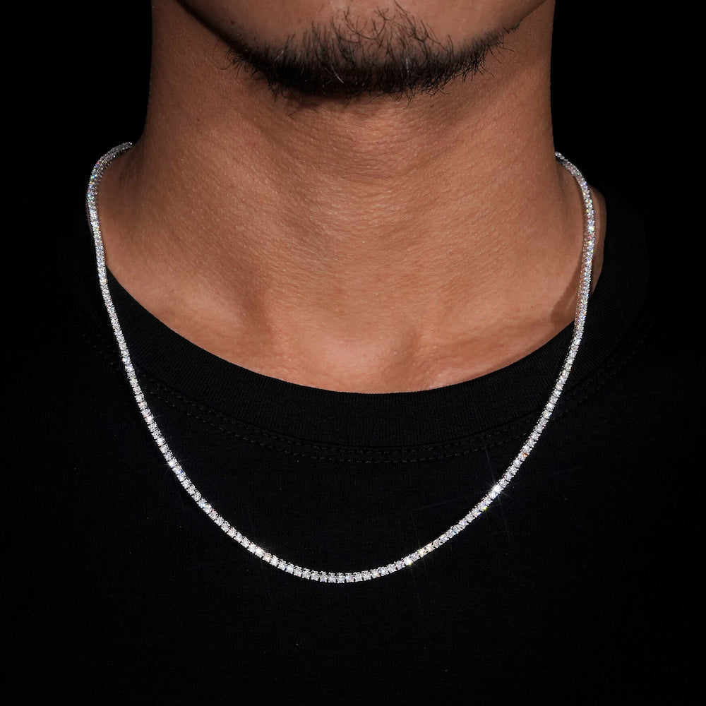 Moissanite Tennis Chain 2mm - D Colour - VVS1 - 925 Silver w/ 18k White Gold Plating