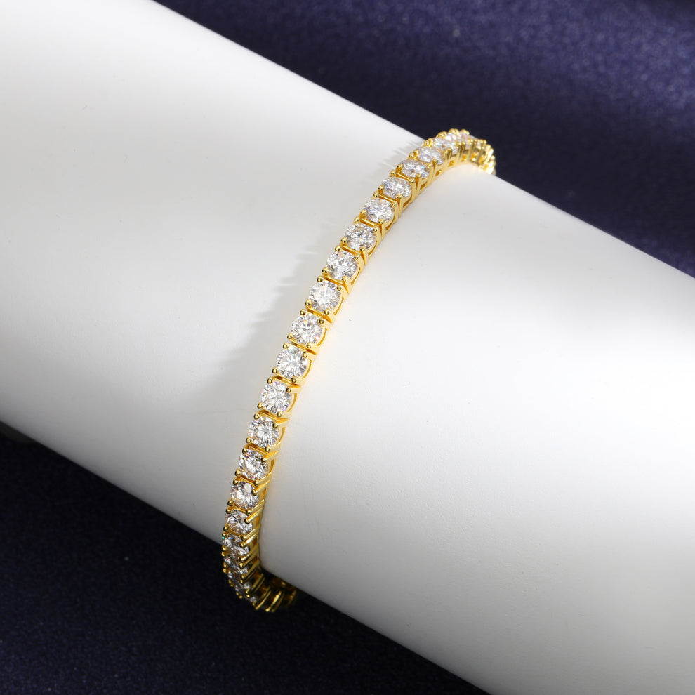 4mm Moissanite Tennis Bracelet - VVS1 - D Colour - 925 Silver w/ 18k Yellow Gold Plating