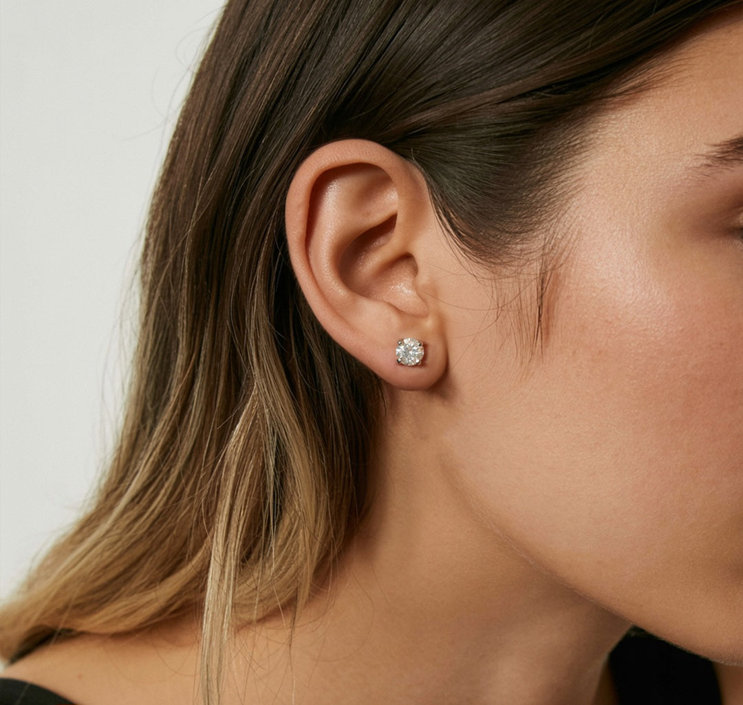 6mm Moissanite Stud Push Earrings - VVS1 - 925 Silver w/ 18k White Gold Plating